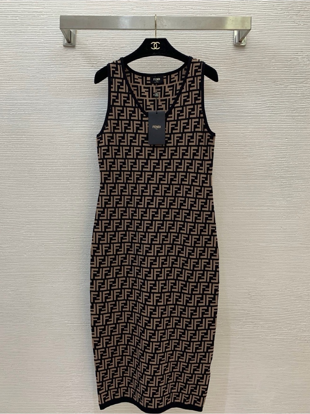 Fendi Black & Brown FF Logo Knit Midi Dress